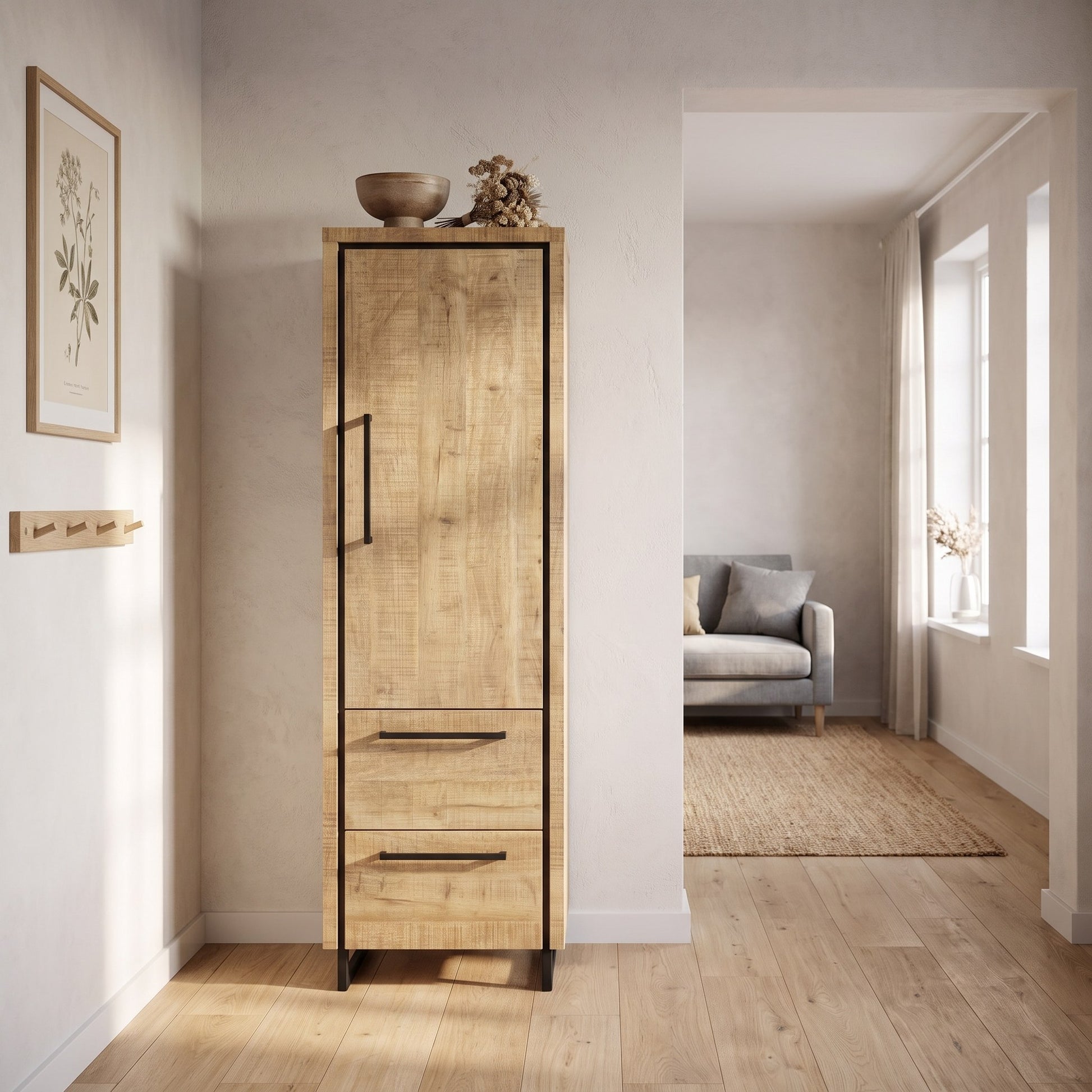Wandkast Charly 65 cm in mango Lamulux in een moderne hal