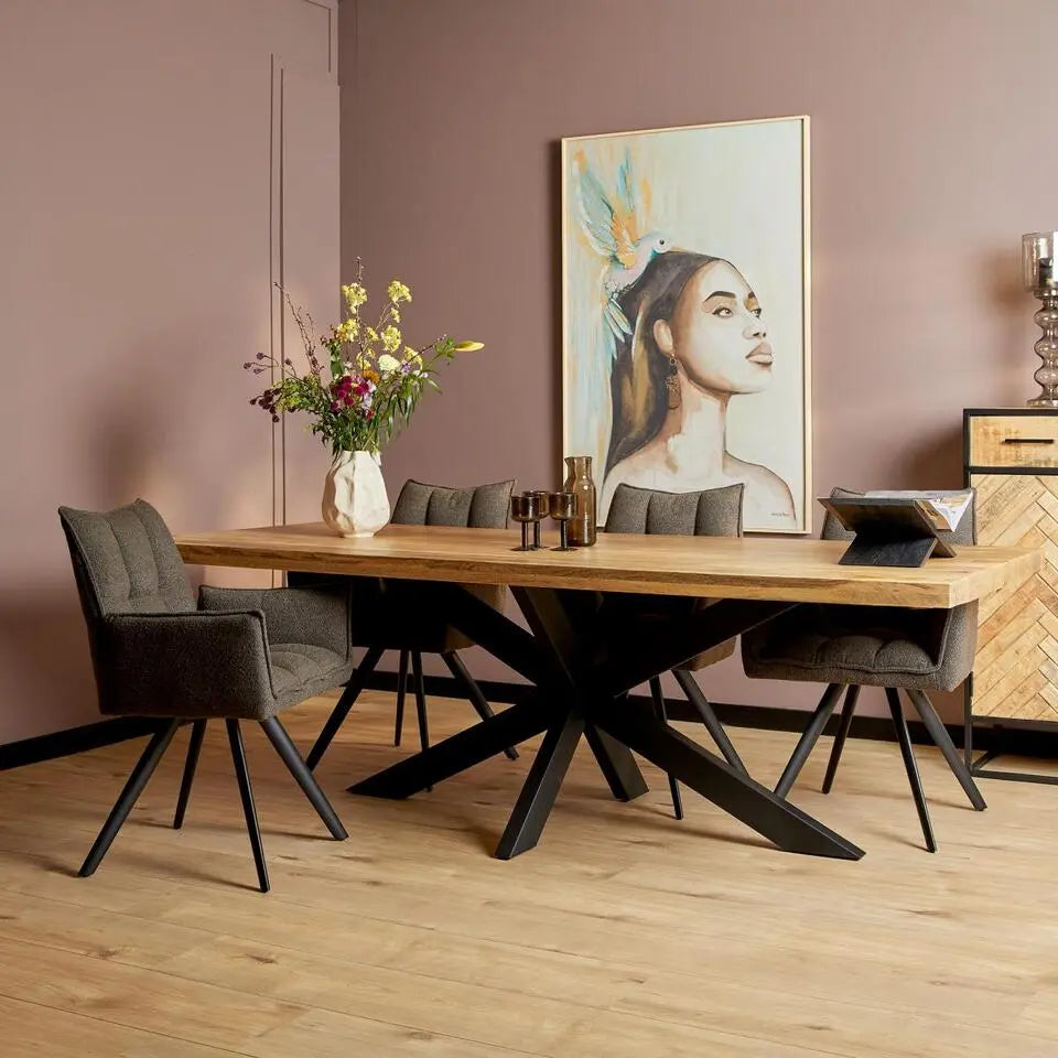Eetkamertafel 240 cm - Rechthoek met matrixpoot - Mangohout