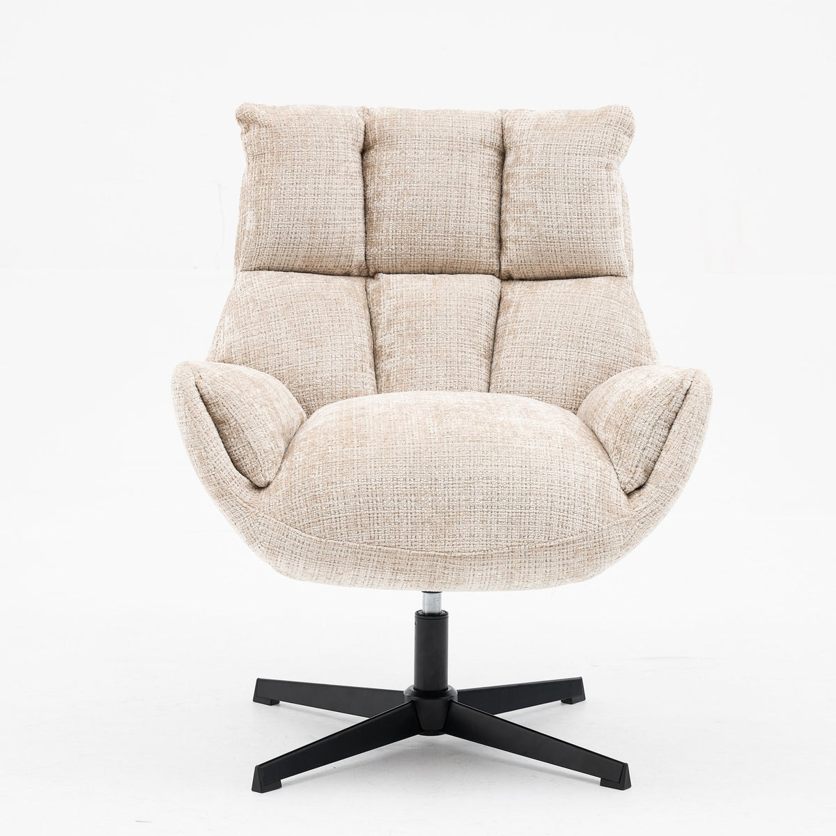 Draaifauteuil Janna in Cremona beige, vooraanzicht op zwarte metalen stervoet