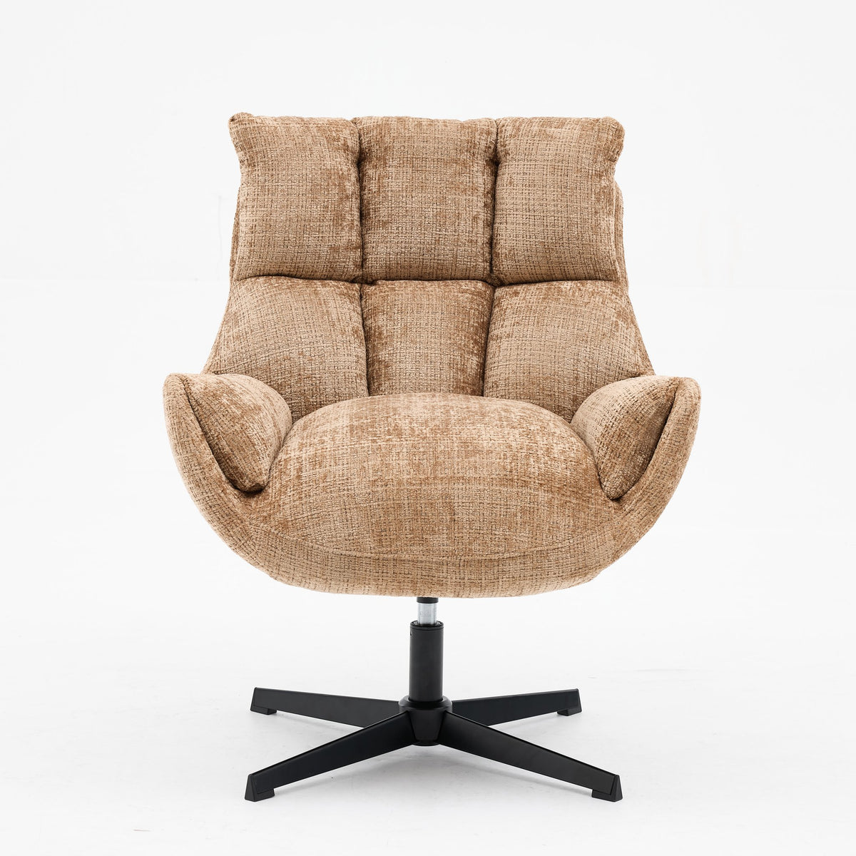Draaifauteuil Janna in Cremona cinnamon, vooraanzicht op zwarte metalen stervoet