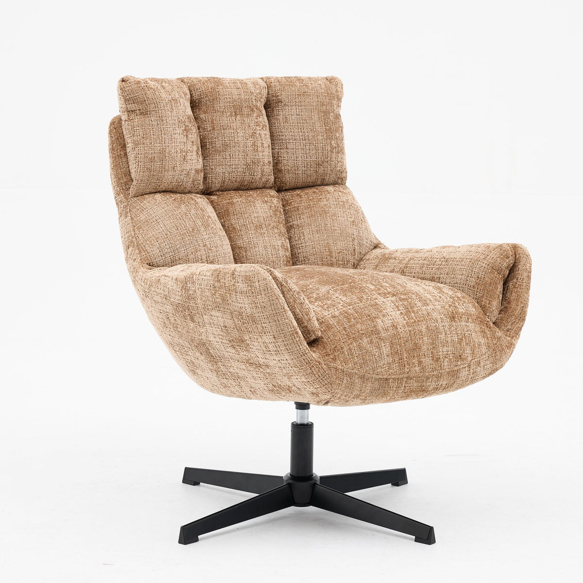 Draaifauteuil Janna cinnamon schuin vooraanzicht met gestikte rugkussens