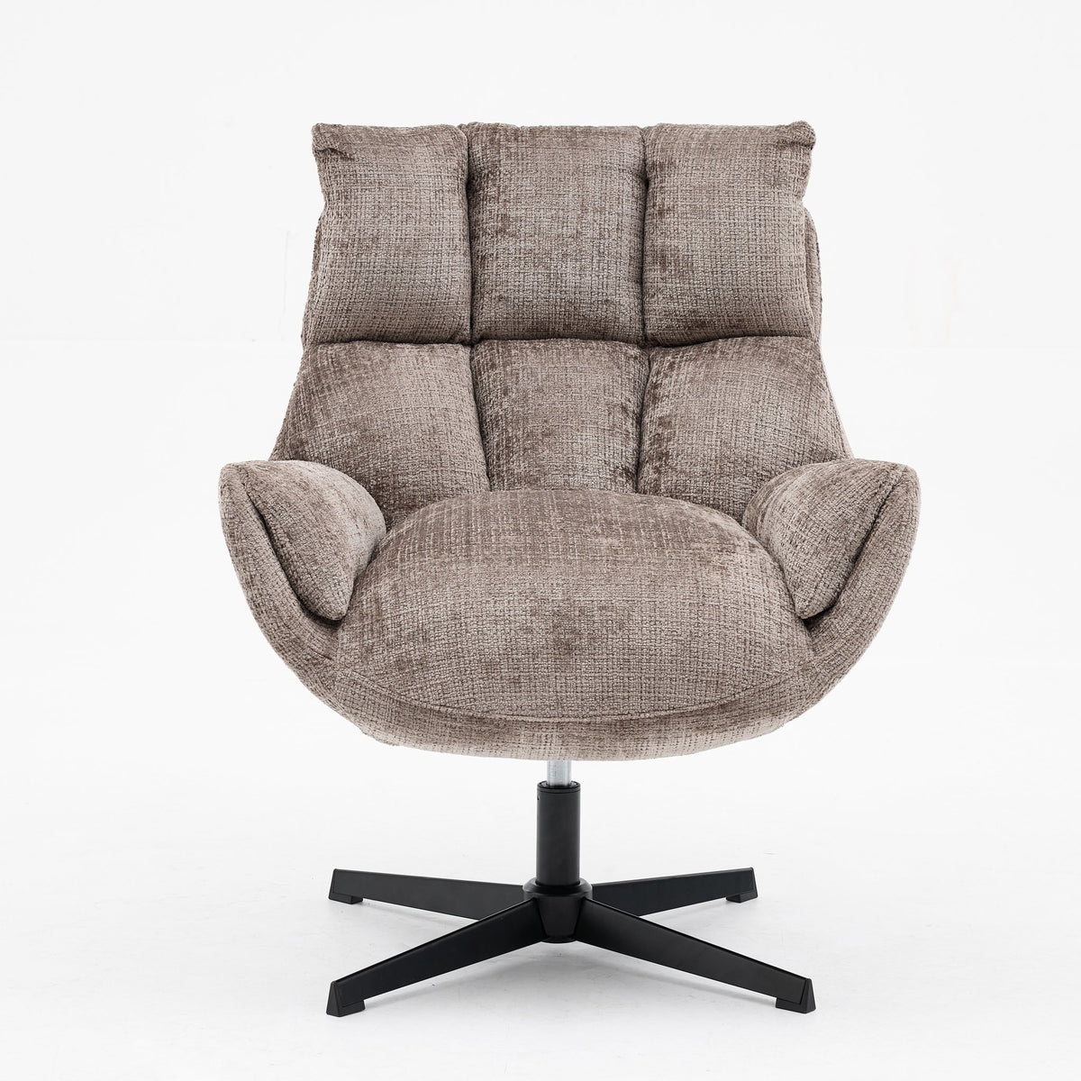 Draaifauteuil Janna in Cremona taupe, vooraanzicht op zwarte metalen stervoet