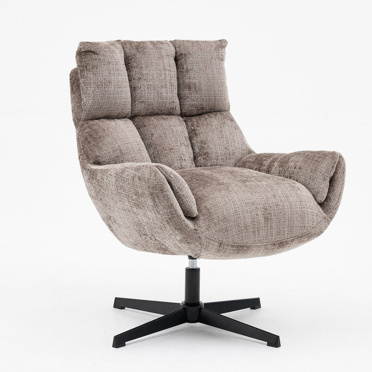 Draaifauteuil Janna taupe schuin vooraanzicht met gestikte rugkussens