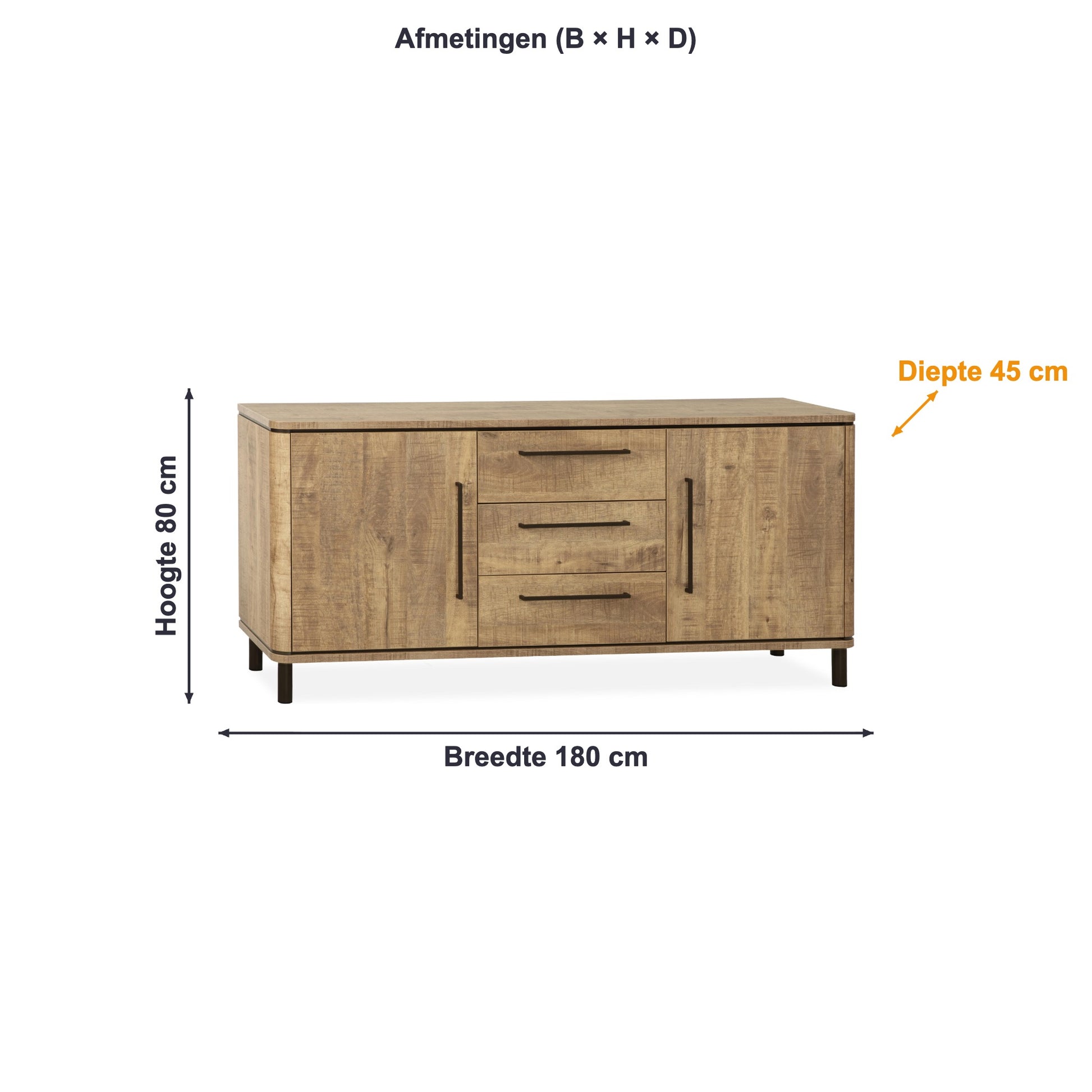 Afmetingen dressoir Capri: 180 × 80 × 45 cm