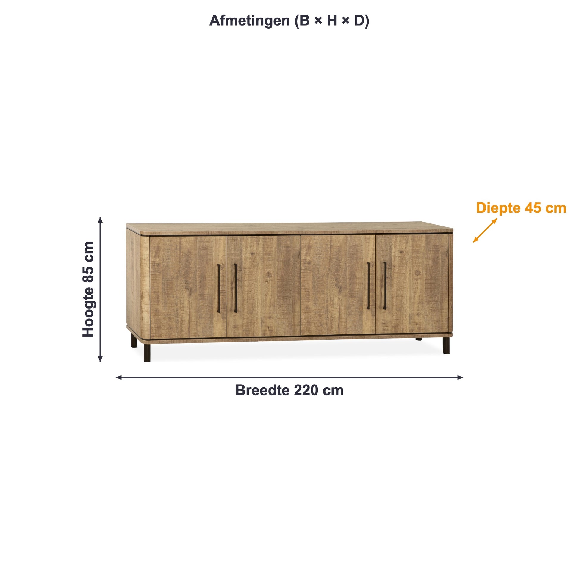 Afmetingen dressoir Capri: 220 × 85 × 45 cm
