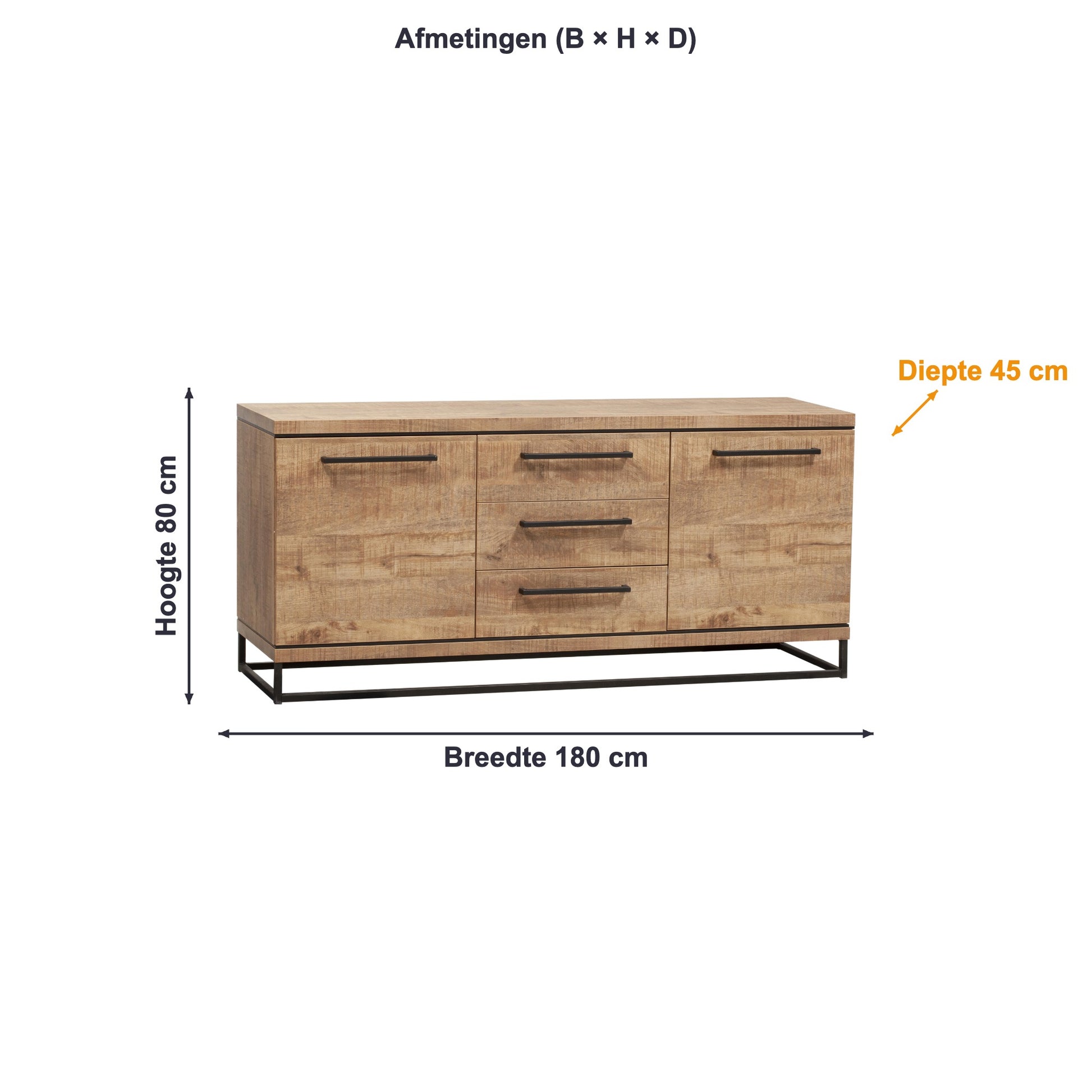 Afmetingen dressoir Lisbon: 180 × 80 × 45 cm