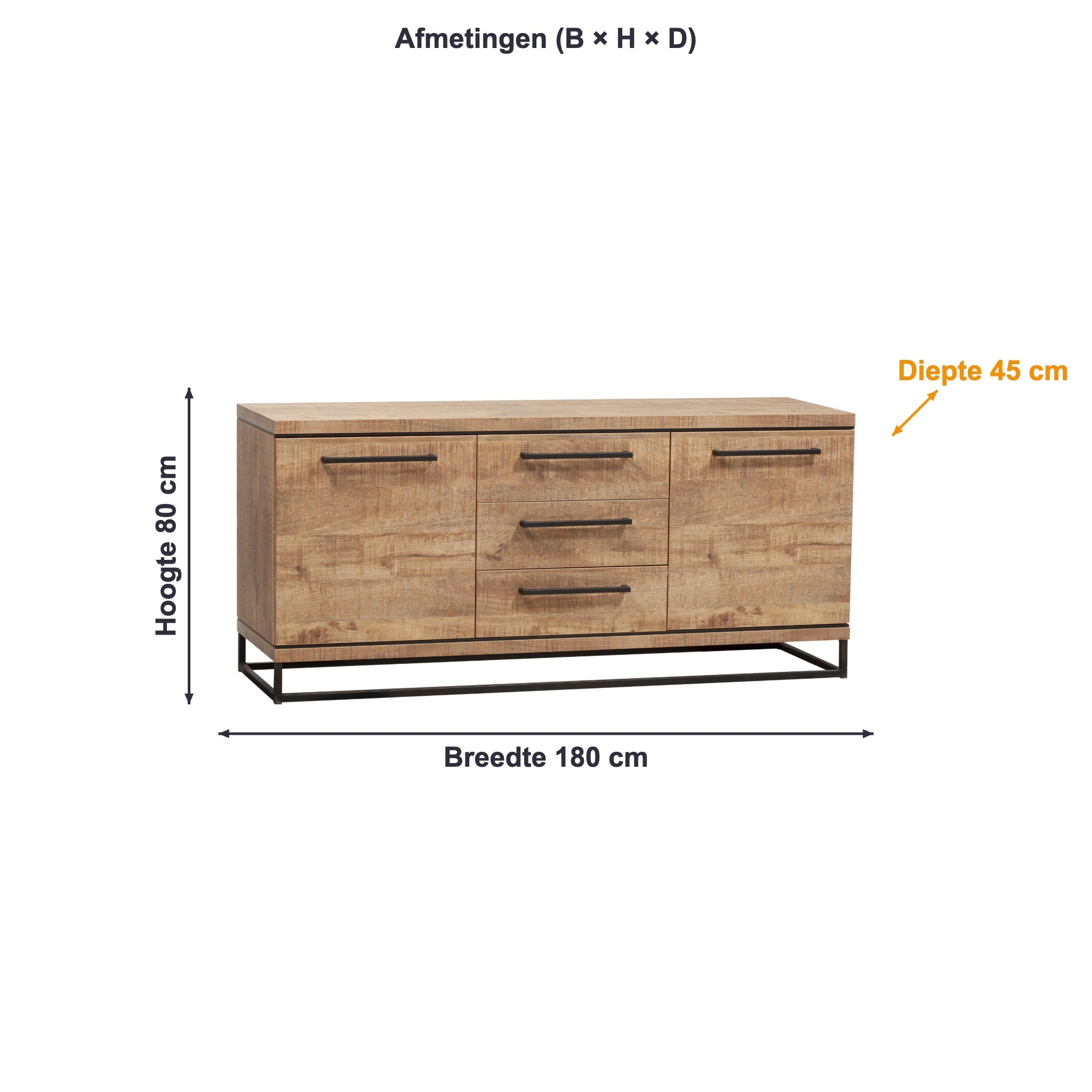 Afmetingen dressoir Lisbon: 180 × 80 × 45 cm