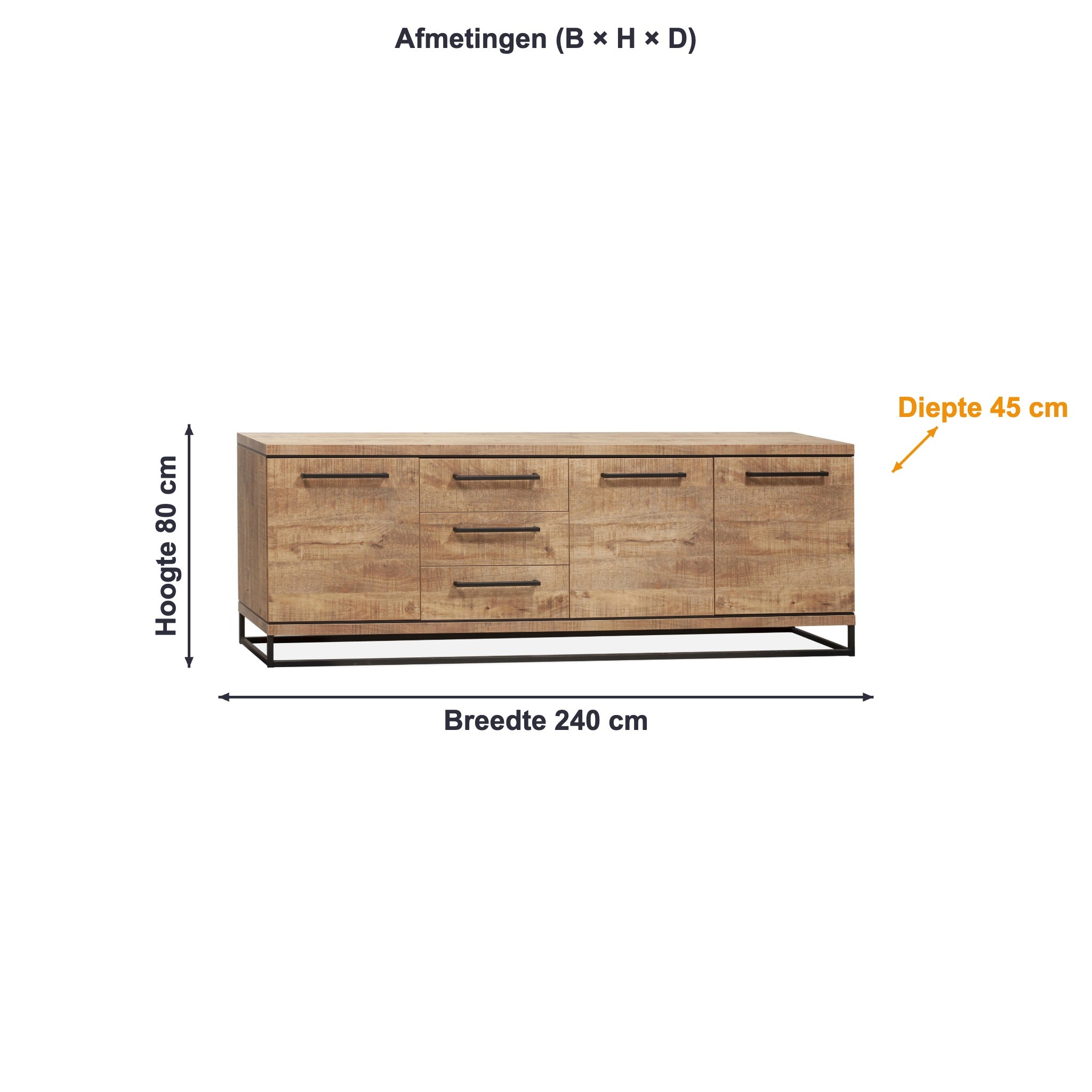 Afmetingen dressoir Lisbon: 240 × 80 × 45 cm