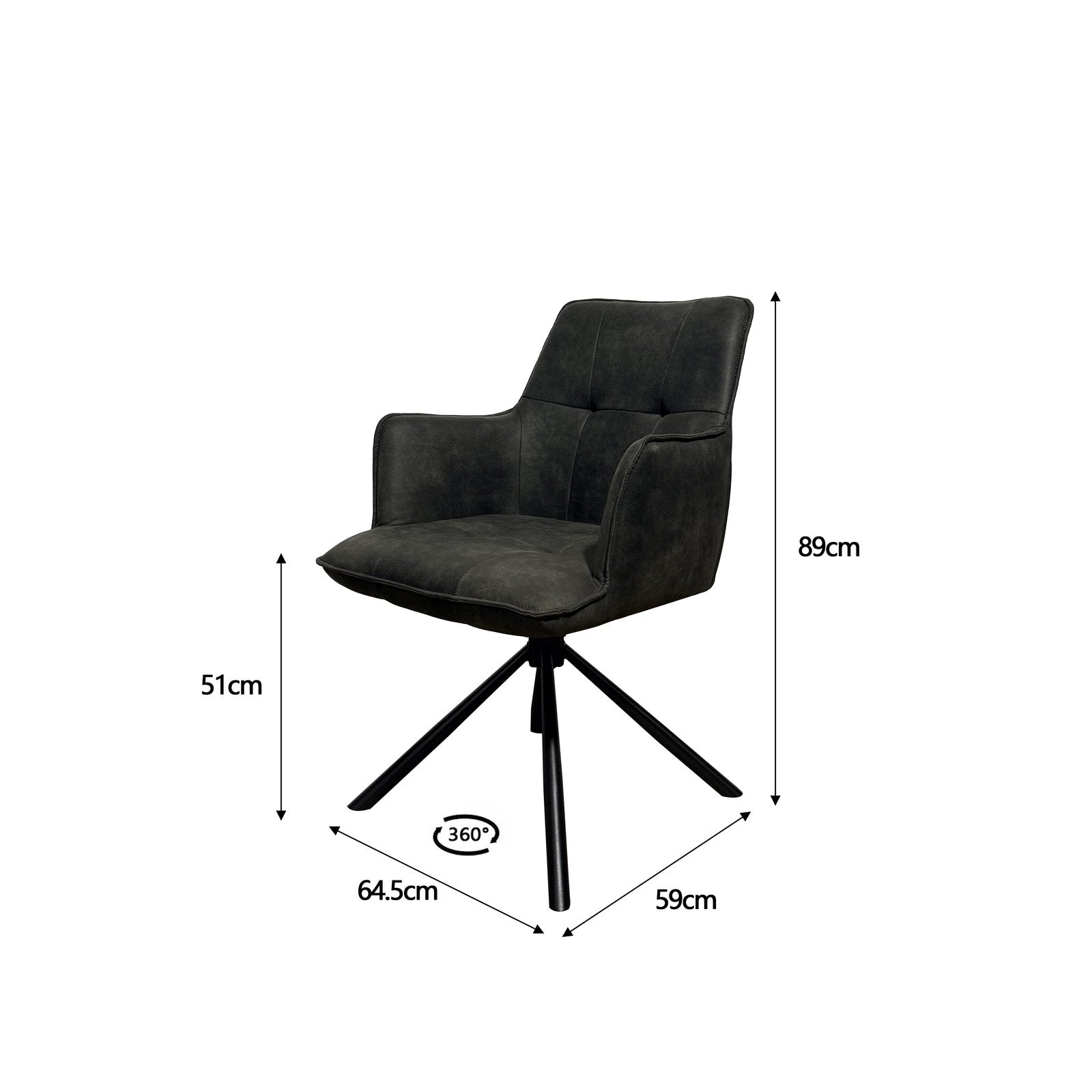 Eetkamerstoel Dublin Antraciet - afmetingen 89 x 59 x 64,5 cm, zithoogte 51 cm