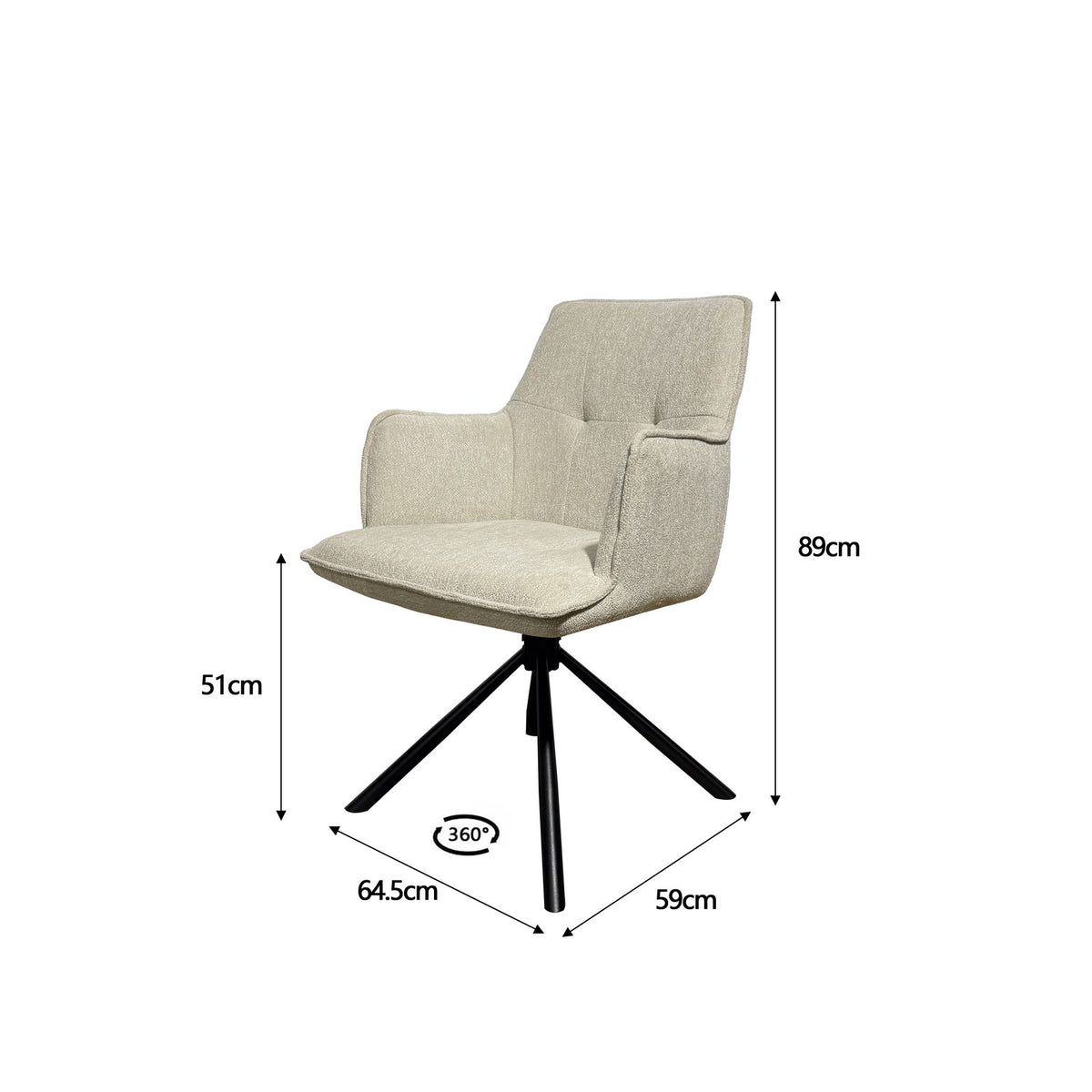 Eetkamerstoel Dublin Beige - afmetingen 89 x 59 x 64,5 cm, zithoogte 51 cm