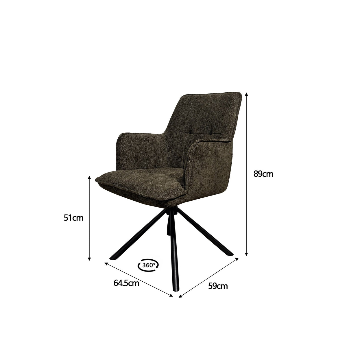Eetkamerstoel Dublin Bruin - afmetingen 89 x 59 x 64,5 cm, zithoogte 51 cm