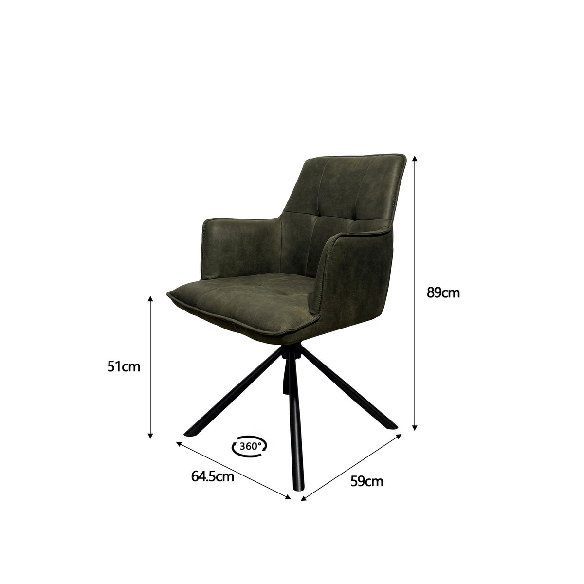 Eetkamerstoel Dublin Groen - afmetingen 89 x 59 x 64,5 cm, zithoogte 51 cm