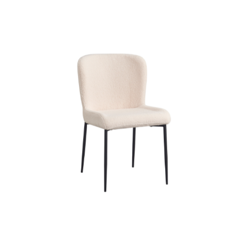 Eetkamerstoel Tess in off white teddystof met zwarte metalen poot - De Friese Meubeljongens