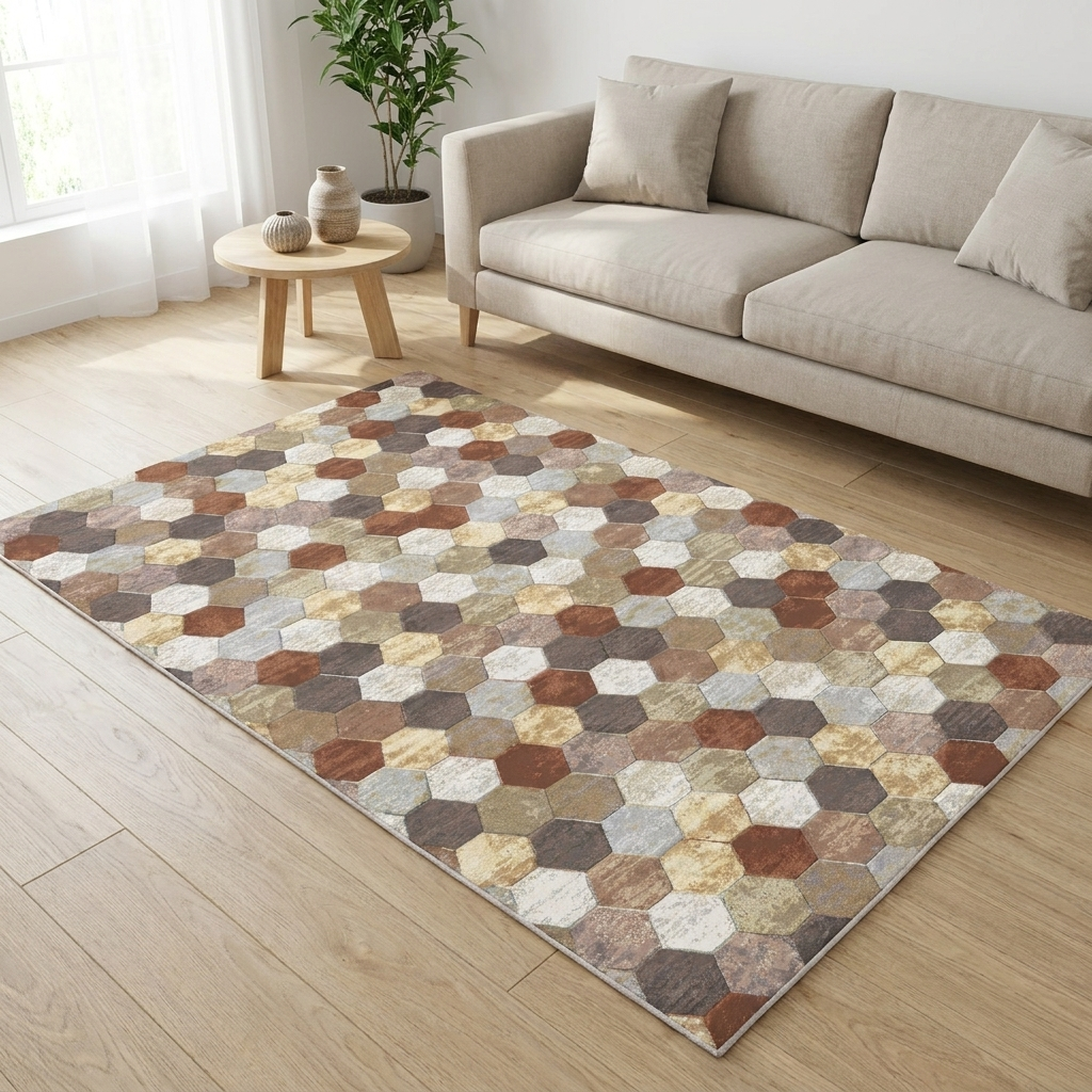 Vloerkleed Amado Terracotta Multicolor in sfeervolle woonkamer