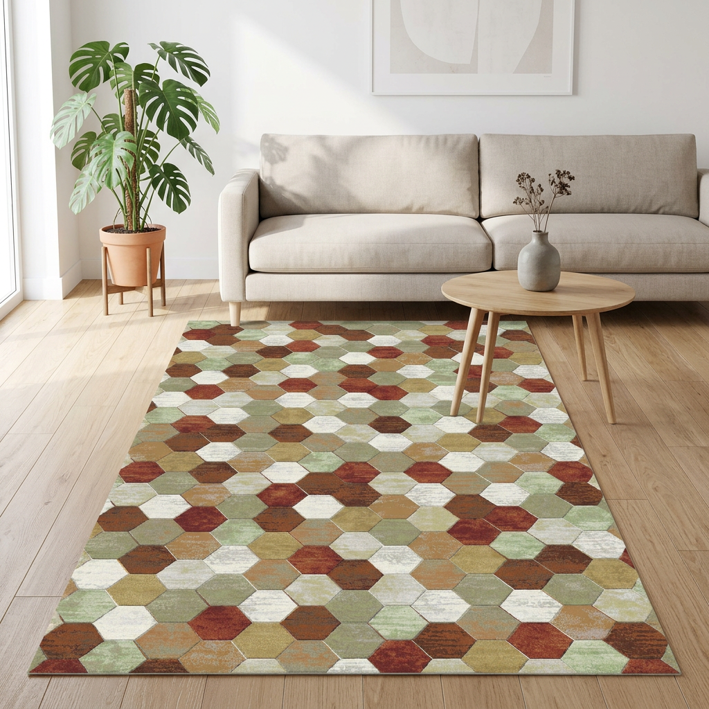 Vloerkleed Amado Beige Multicolor in sfeervolle woonkamer