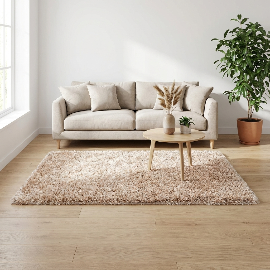 Vloerkleed Richmond Beige in sfeervolle woonkamer