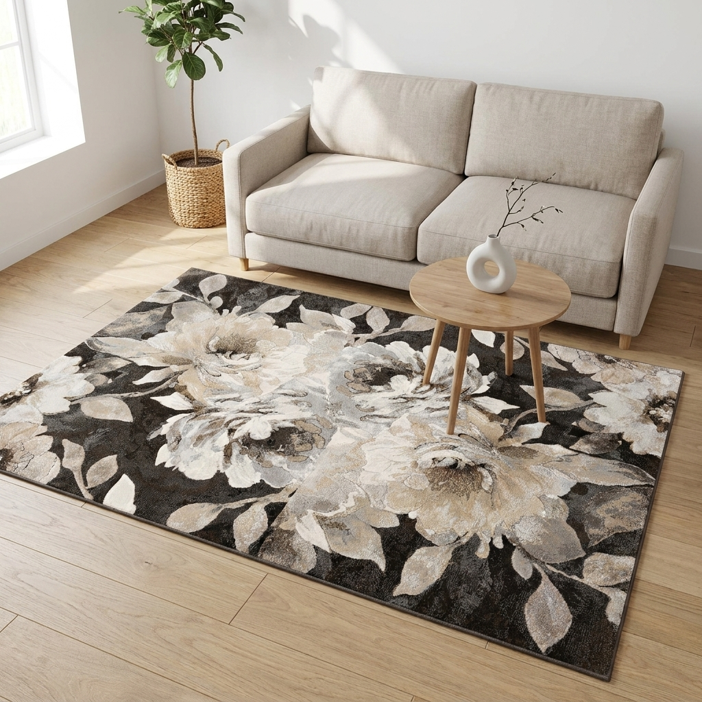 Vloerkleed Anaheim Antraciet Bloem