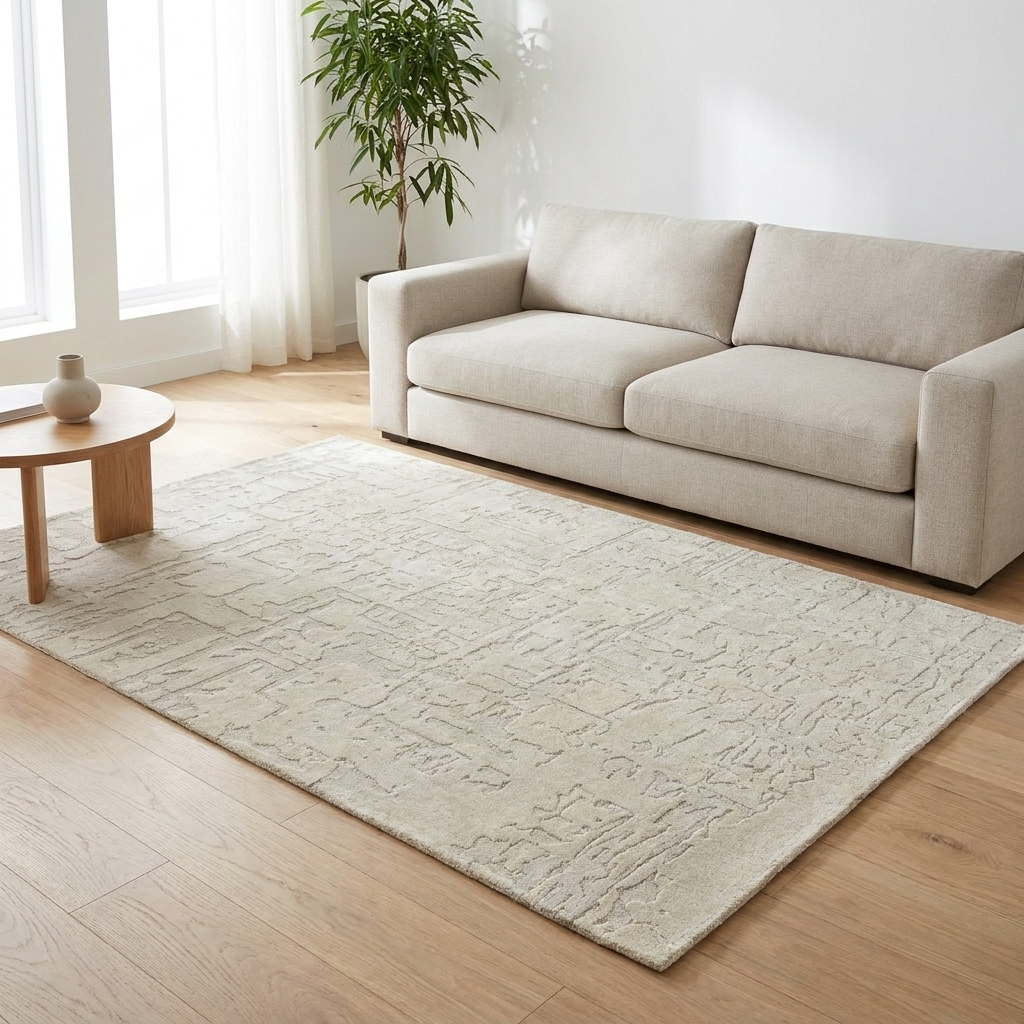 Vloerkleed Structures Beige sfeerfoto