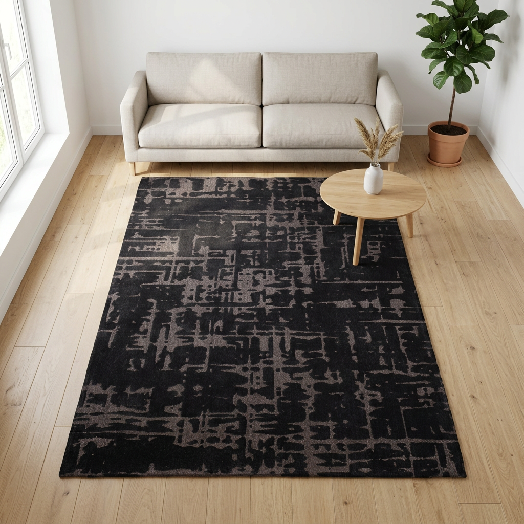 Vloerkleed Structures Zwart sfeerfoto