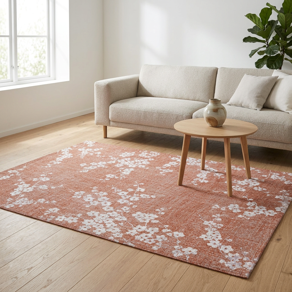 Vloerkleed Sakura Terracotta Bloesem sfeerfoto