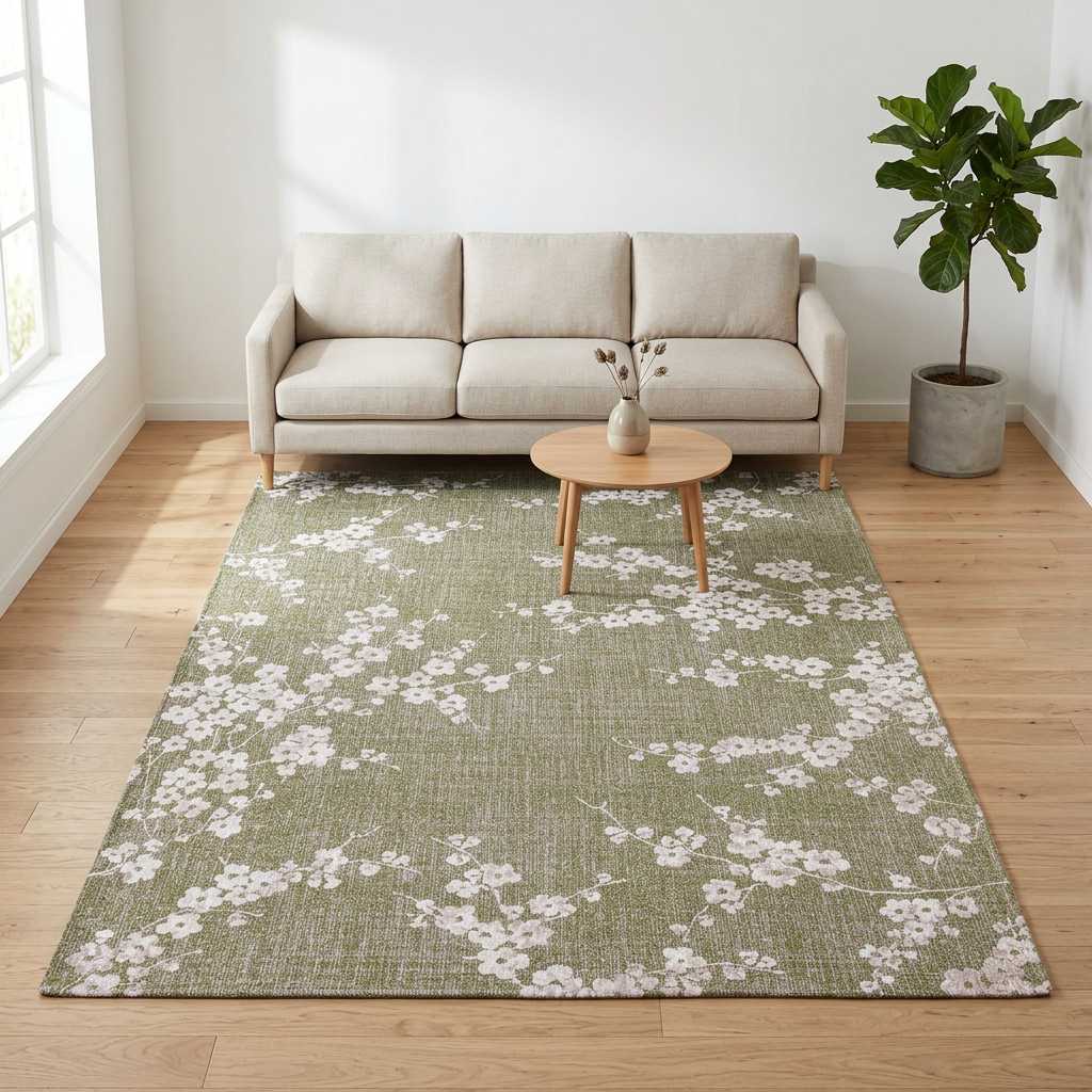 Vloerkleed Sakura Groen Bloesem sfeerfoto