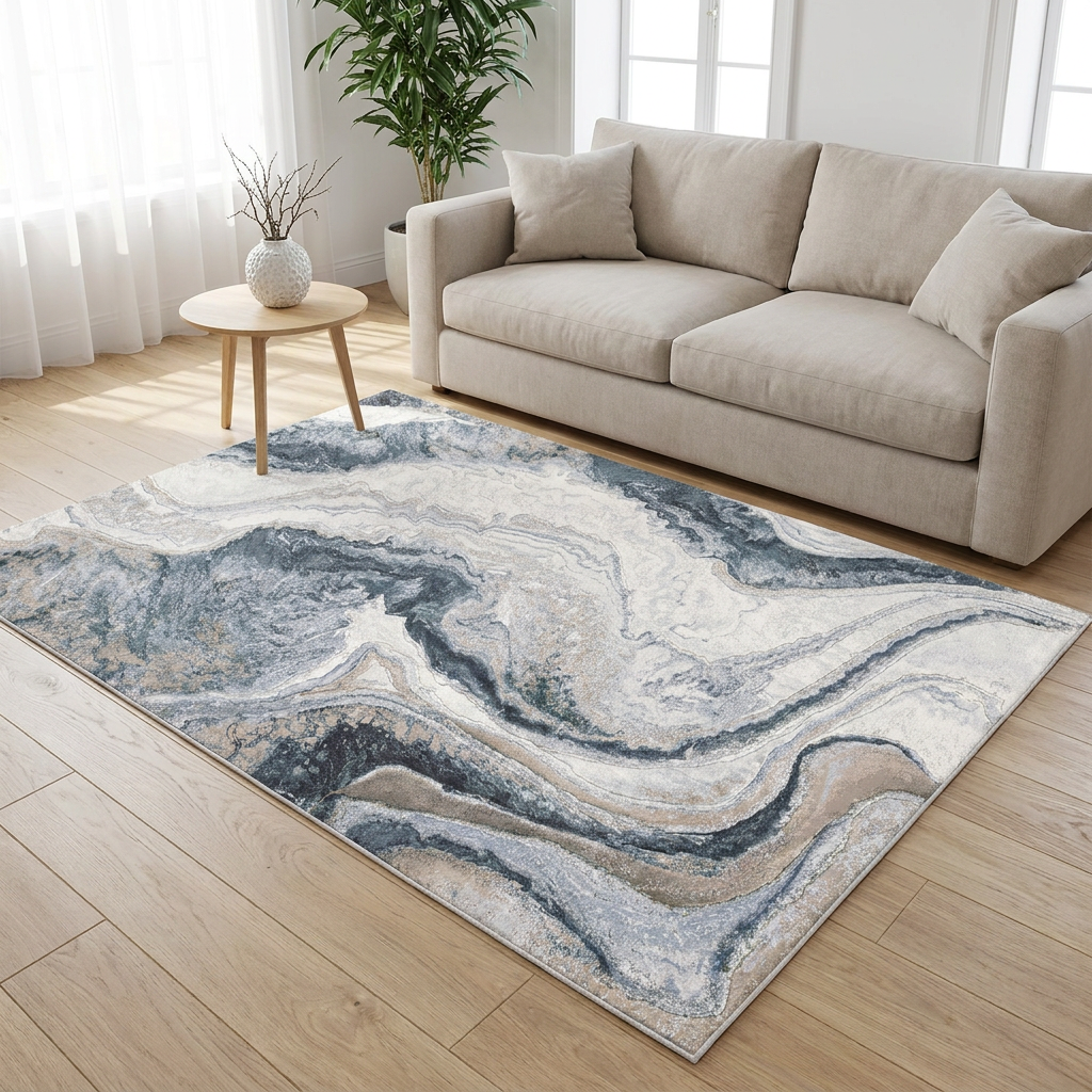 Vloerkleed Aspen Blauw Marmer sfeerfoto