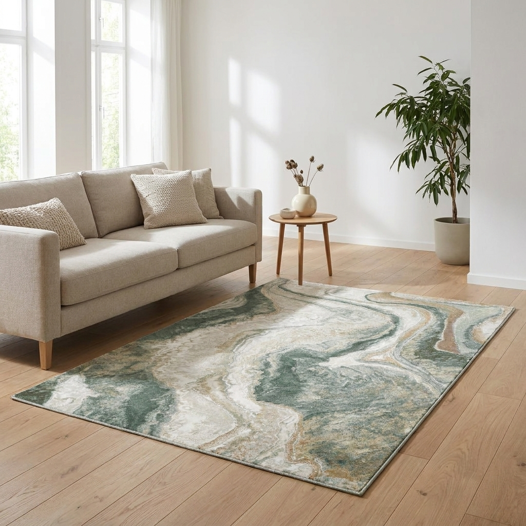 Vloerkleed Aspen Groen Marmer sfeerfoto