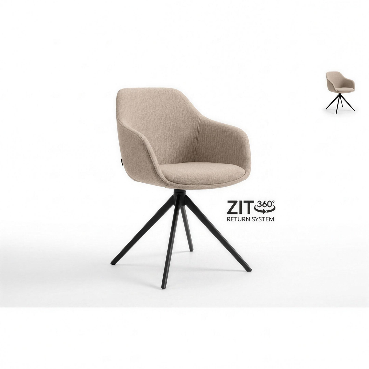 Armstoel Britt stof Oyster met zwarte poten en 360 graden return-system - MaxLiving armstoel