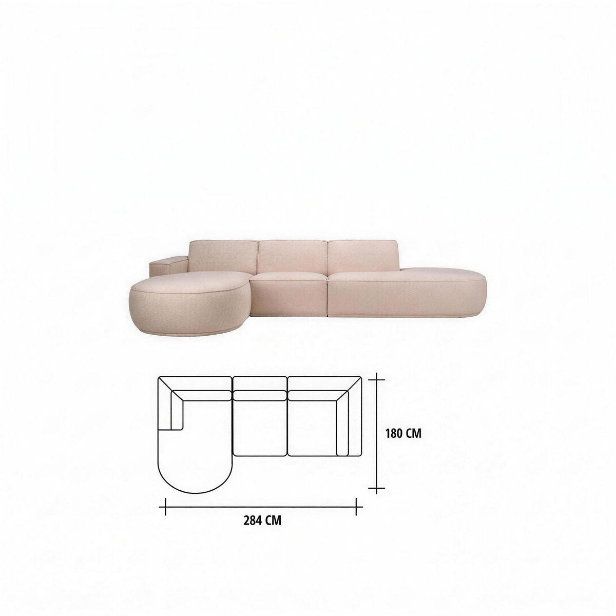 Hoekbank Pieter 2.5-zits met longchair rond links stof Natural - MaxLiving hoekbank