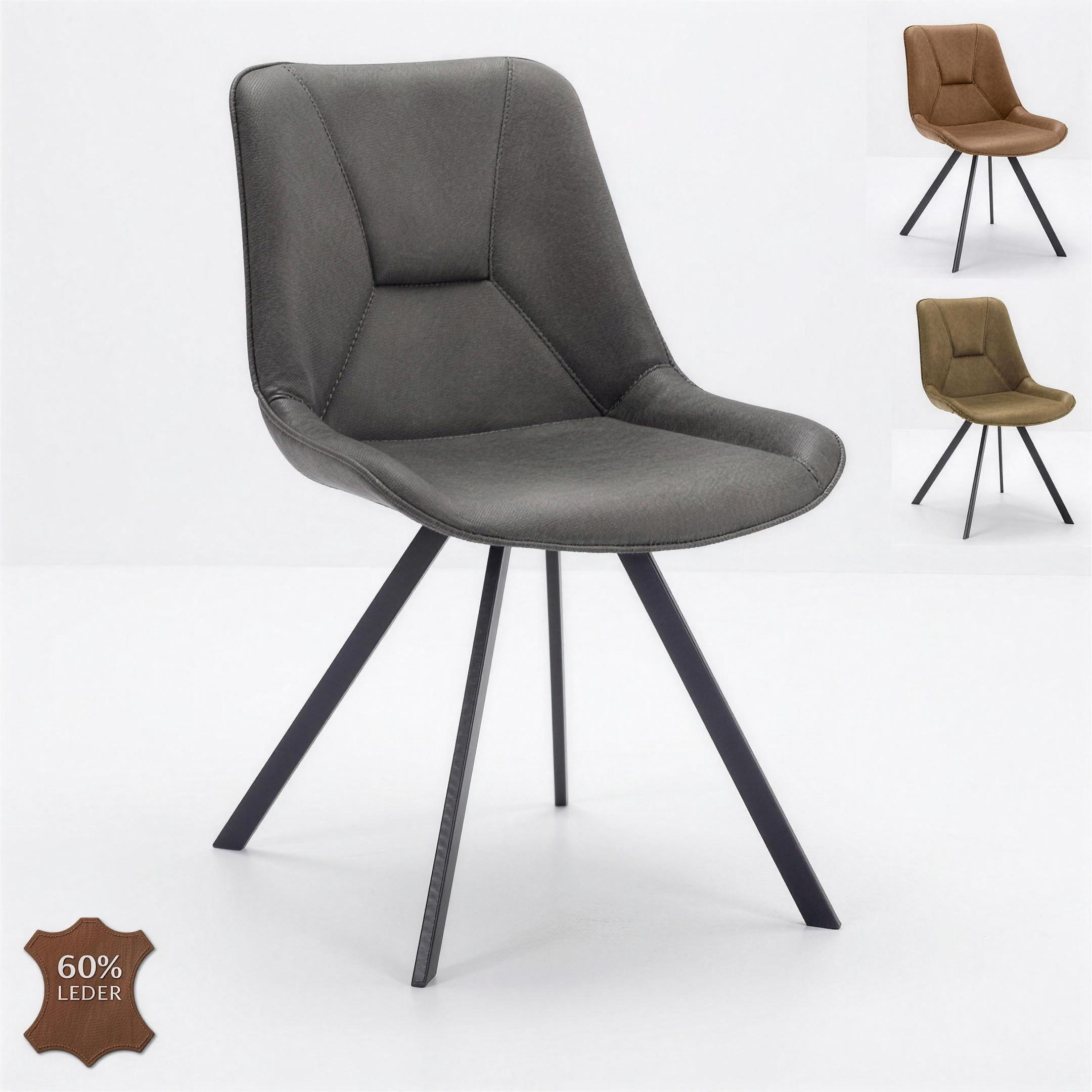 Eetkamerstoel Marije microleder Graphite met zwarte poten - MaxLiving eetkamerstoel