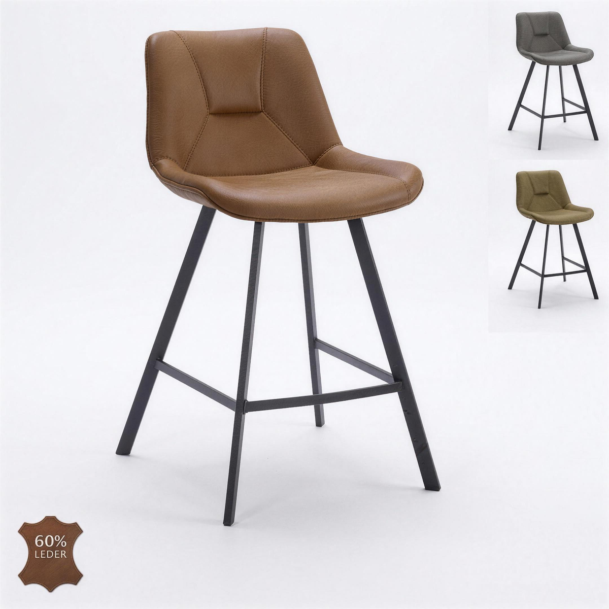 Barkruk Marije zithoogte 65 cm microleder Camel met zwarte poten - MaxLiving barkruk