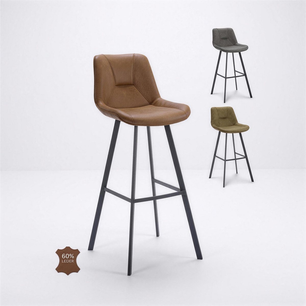 Barkruk Marije zithoogte 80 cm microleder Camel met zwarte poten - MaxLiving barkruk