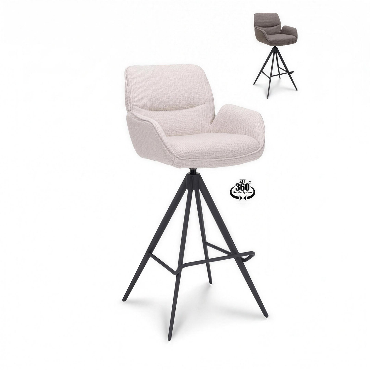 Barkruk met armleuning Wessel zithoogte 80 cm stof Natural met zwarte poten - MaxLiving barkruk
