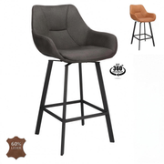 Barkruk met armleuning Klaas ZH 65 microleder Camel met zwarte poten - MaxLiving barkruk