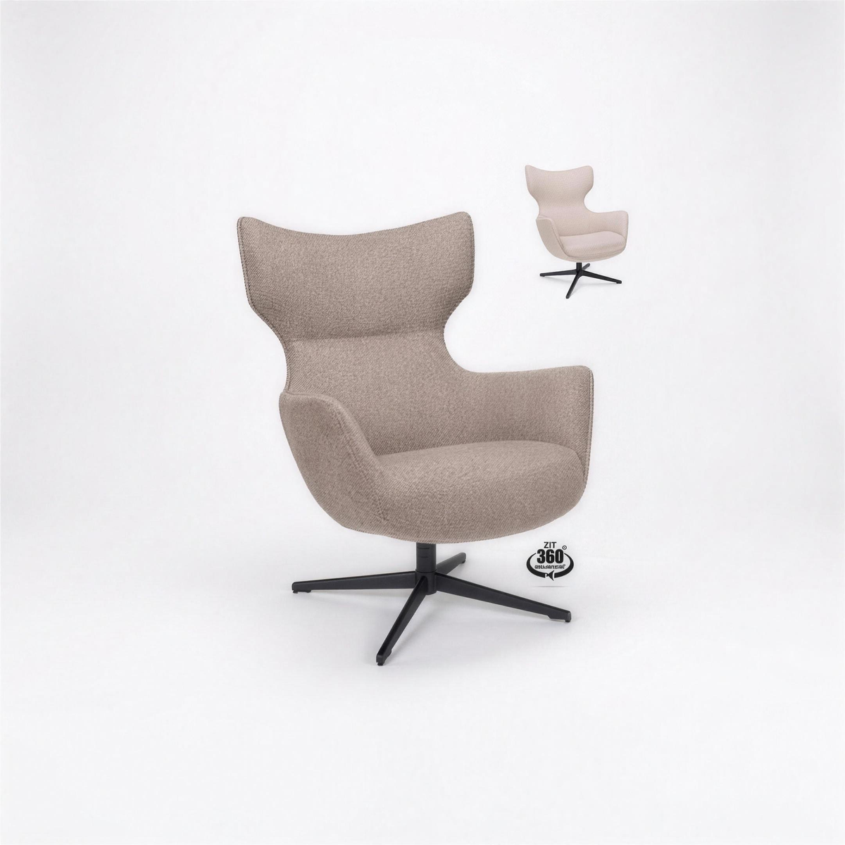 Fauteuil Sven stof 32 Mocca met zwarte poot, 360 graden draaibaar - MaxLiving fauteuil