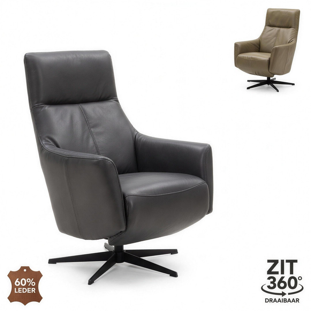 Fauteuil Stef microleder Moss met zwarte draaivoet - MaxLiving fauteuil