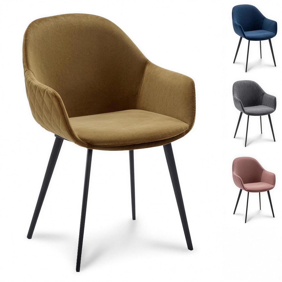Armstoel Niels stof Velvet 33 Gold met zwarte poten - MaxLiving armstoel