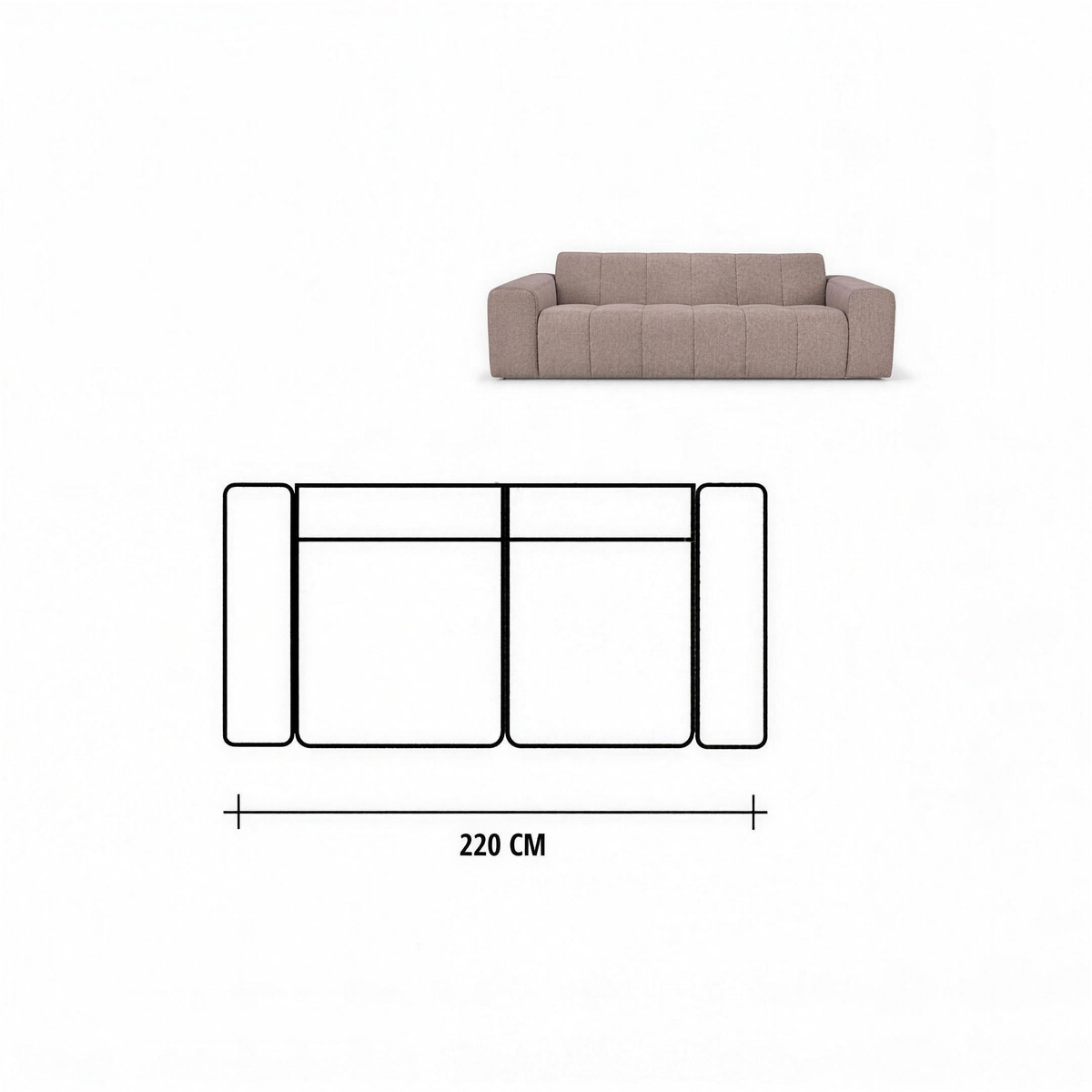 Bank Janneke 2,5-zits stof Natural met zwarte poten - MaxLiving bank
