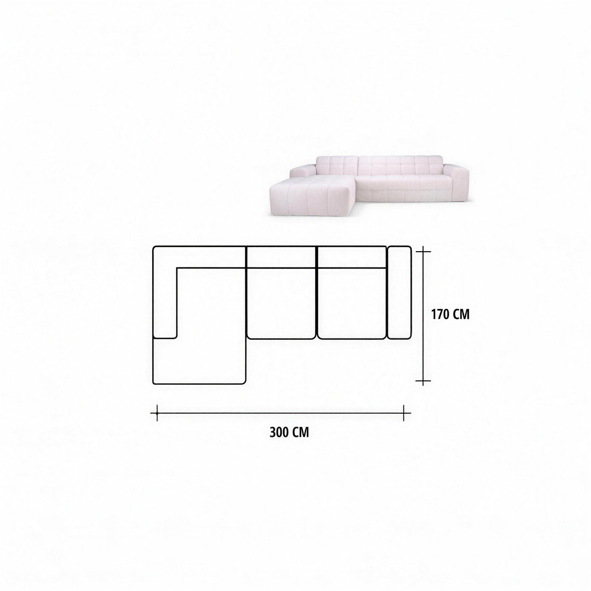 Bank Janneke hoekcombinatie 2,5-zits longchair links stof Natural zwarte poten - MaxLiving hoekbank