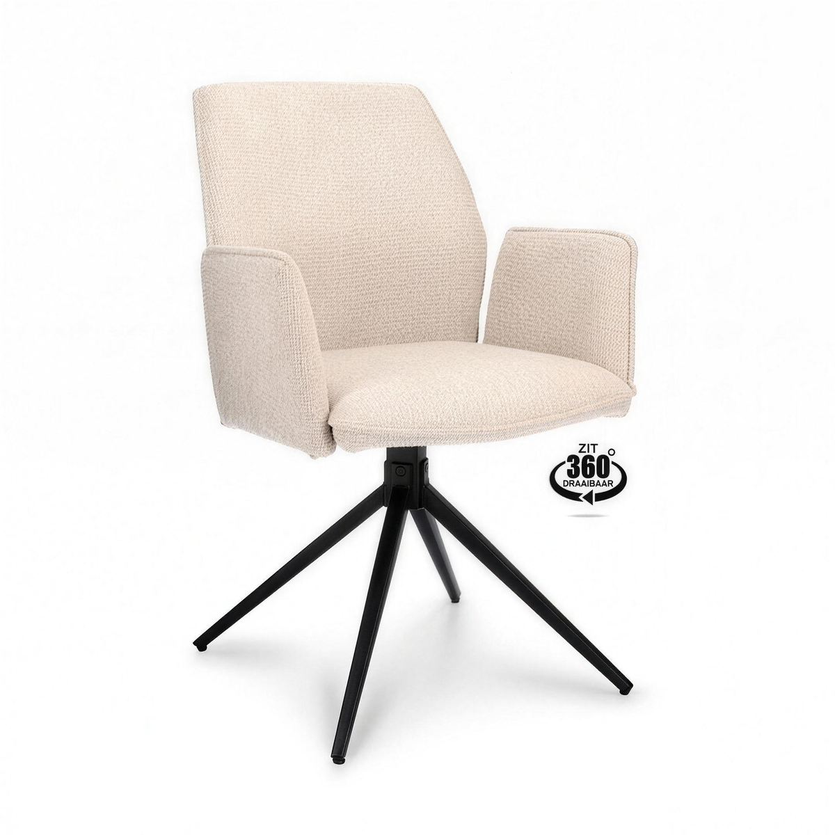 Armstoel Doede stof Natural met zwarte spinpoot, 360 graden draaibaar - MaxLiving armstoel
