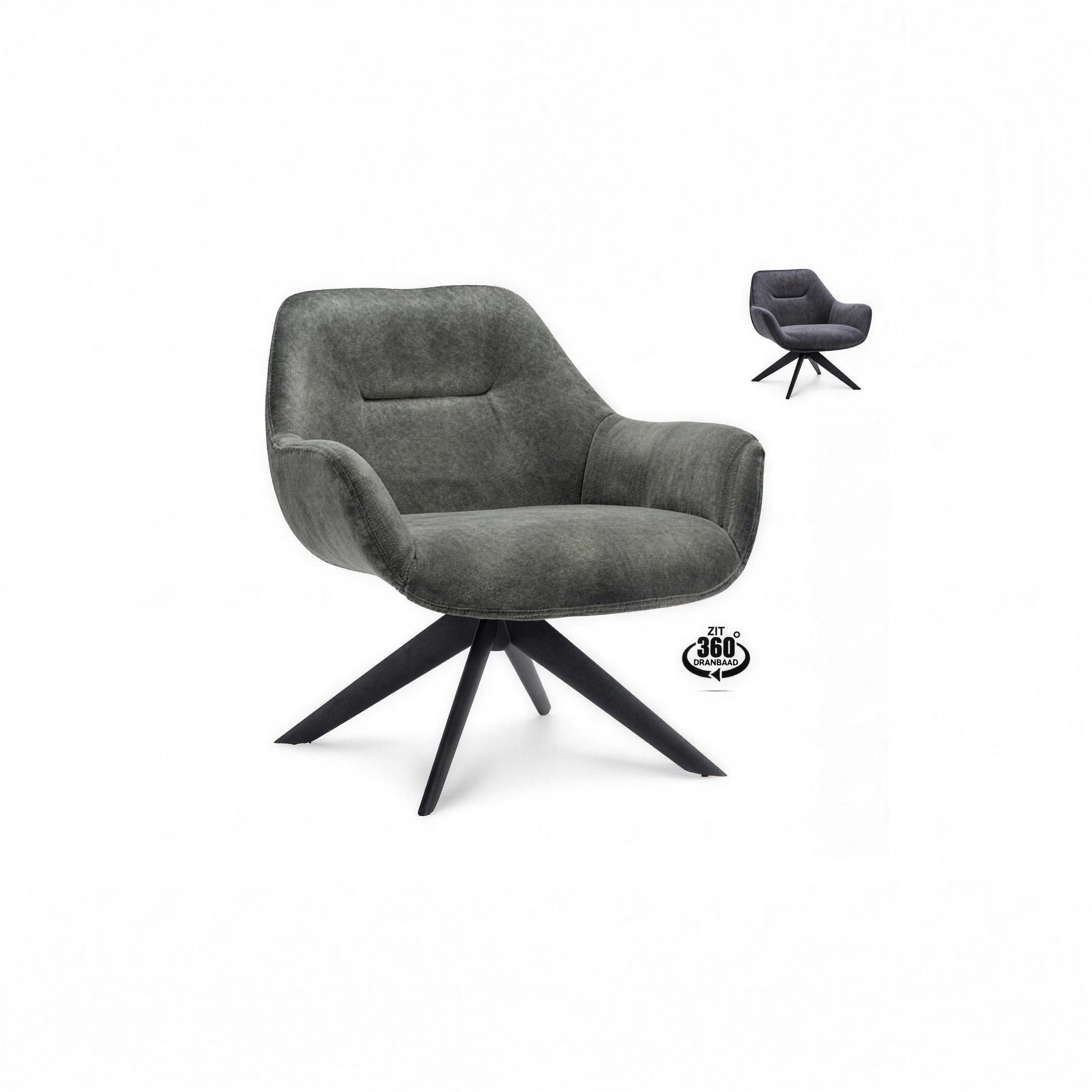 Fauteuil Sander draaibaar stof Hunter met zwarte poot - MaxLiving fauteuil