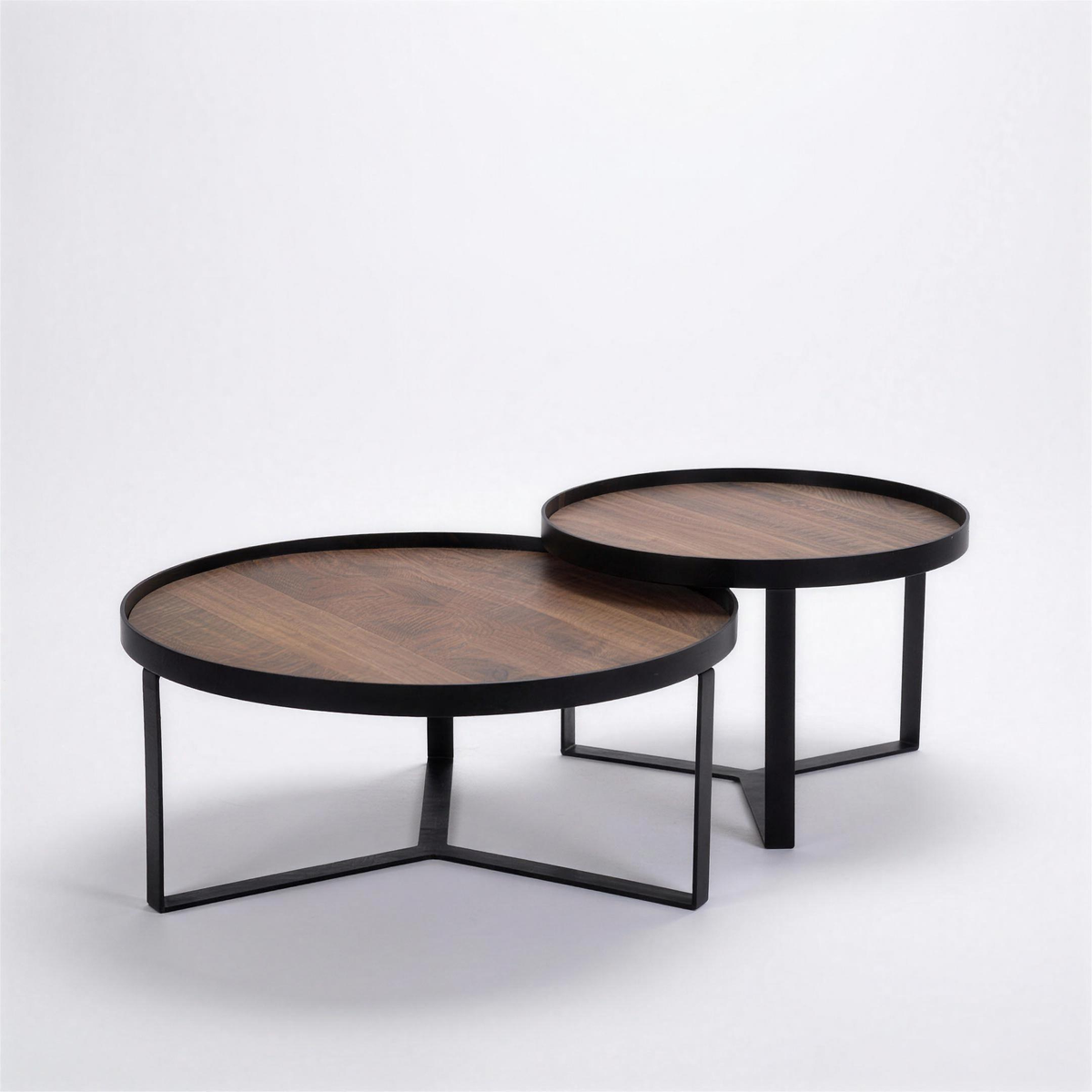 Salontafel Wytze 005 2-delig hout naturel met matzwart metalen onderstel - MaxLiving salontafel
