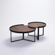 Salontafel Wytze 006 2-delig hout naturel met matzwart metalen onderstel - MaxLiving salontafel