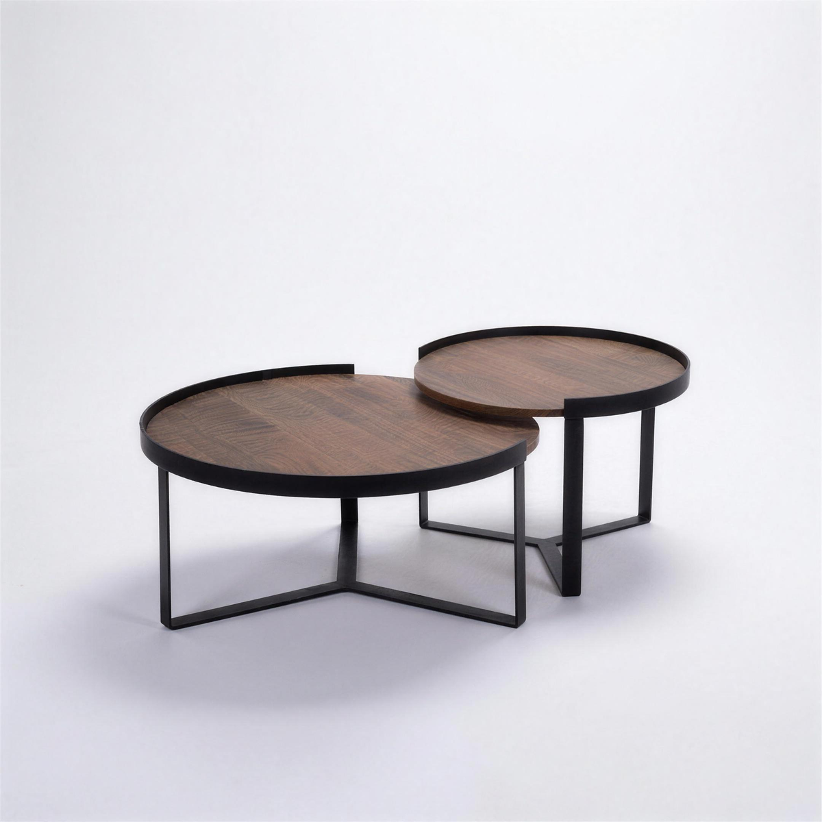 Salontafel Wytze 006 2-delig hout naturel met matzwart metalen onderstel - MaxLiving salontafel