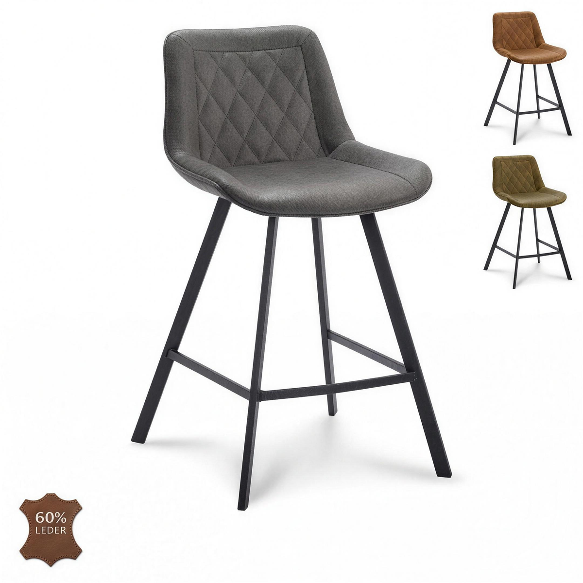 Barkruk Femke zithoogte 65 cm microleder Graphite met zwarte poot - MaxLiving barkruk