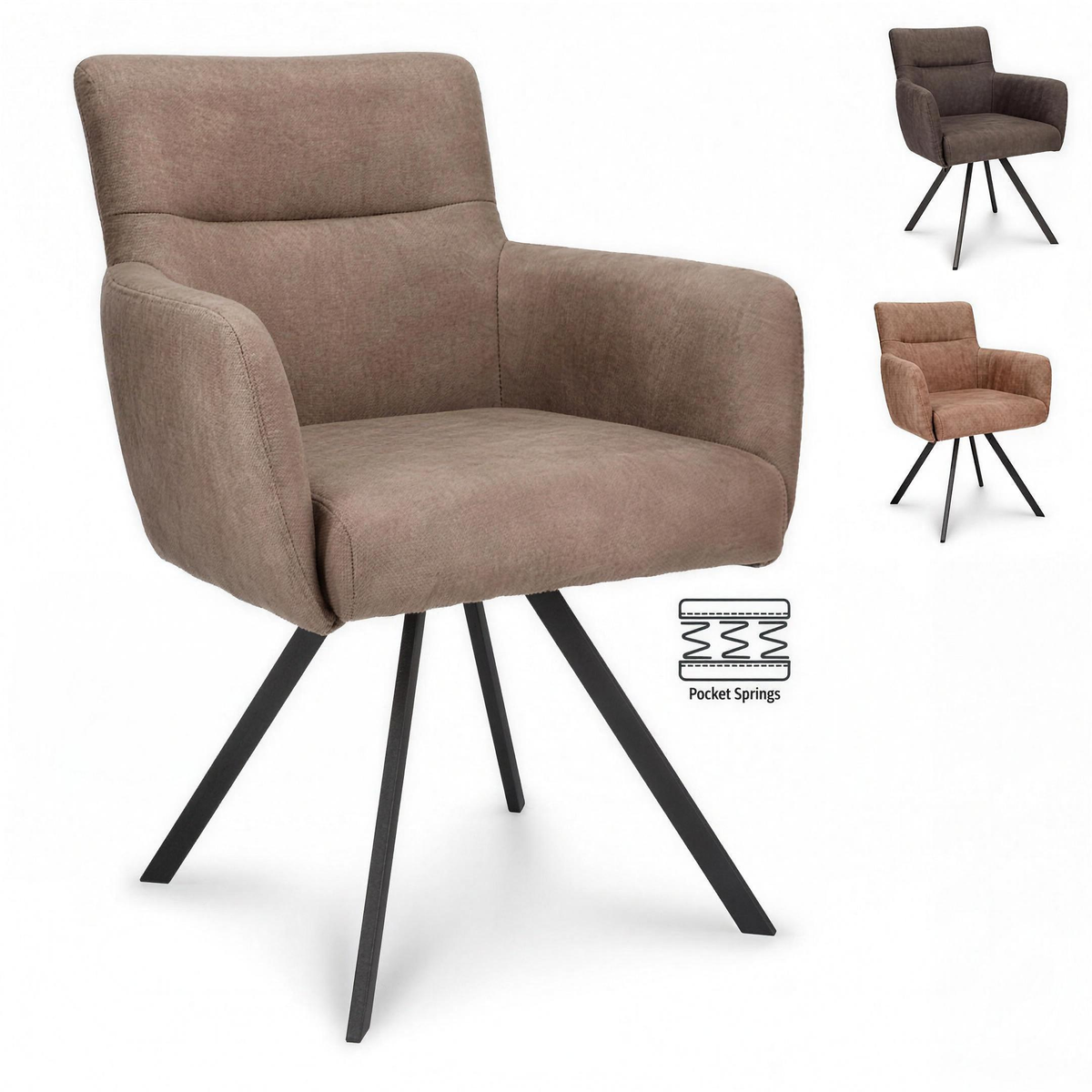 Armstoel Bauke stof Stone met zwarte poten - MaxLiving armstoel