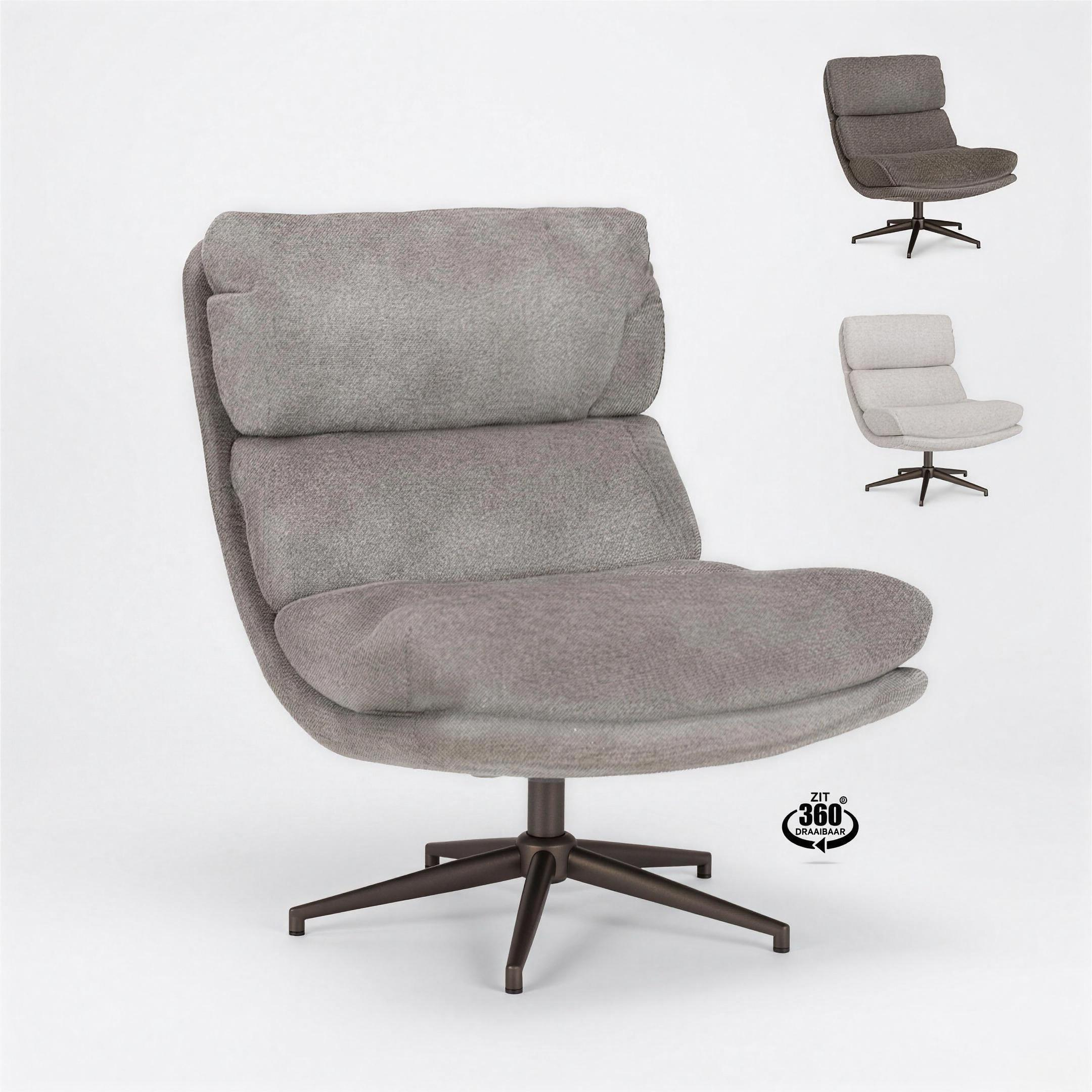 Fauteuil Jouke stof Clay met bronzen poten en 360 graden draaivoet - MaxLiving fauteuil