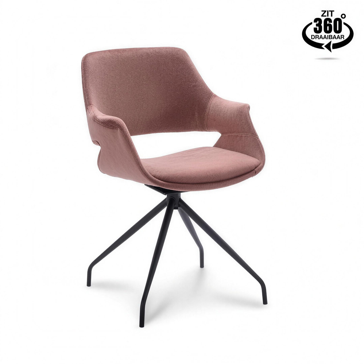 Armstoel Jelle velvet Old Pink met zwarte poten - MaxLiving armstoel