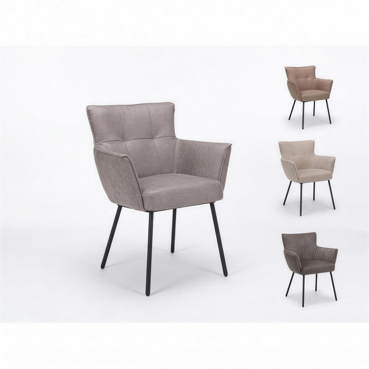 Armstoel Pier stof Taupe met zwarte poten - MaxLiving armstoel
