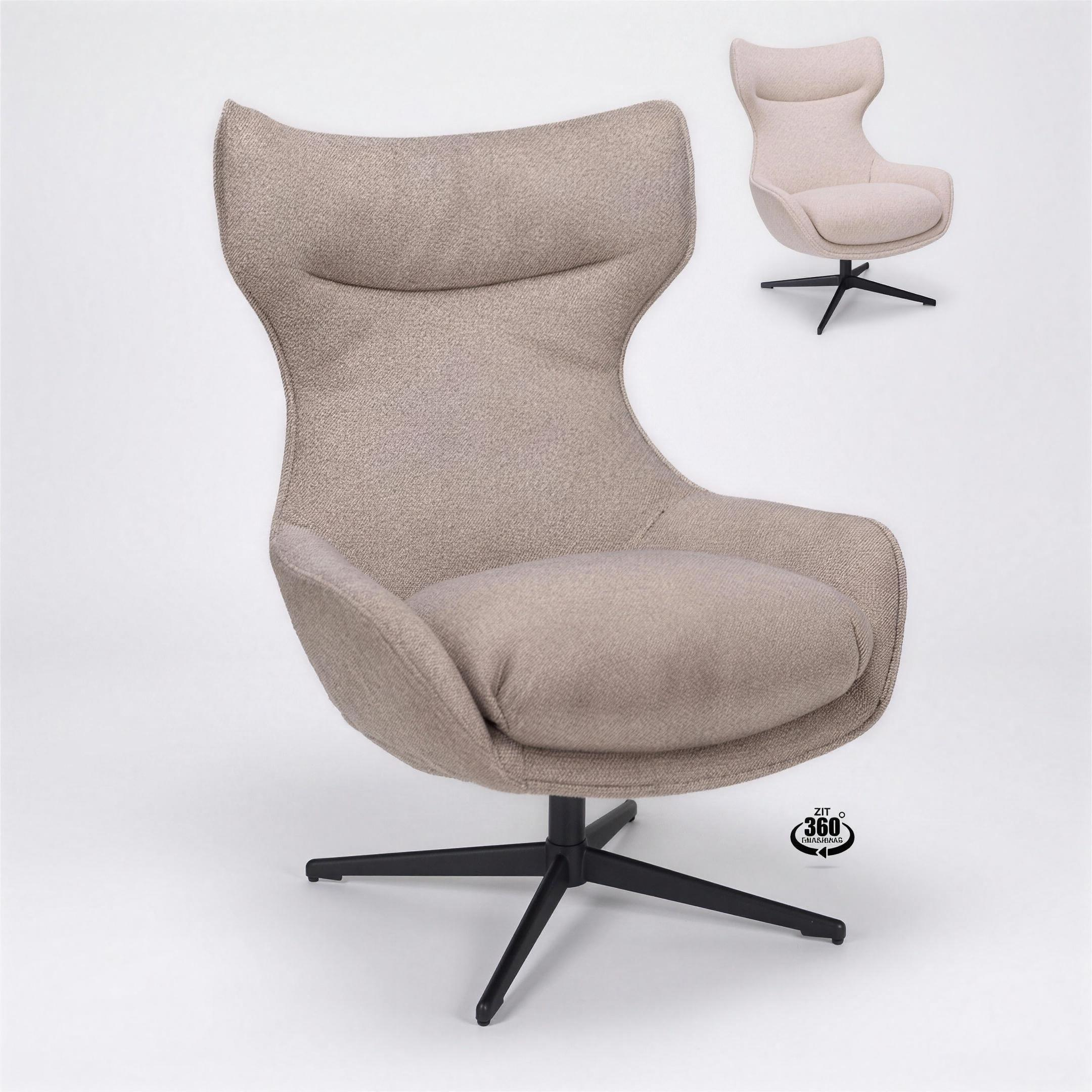 Fauteuil Harm stof Mocca met zwarte poot, 360 graden draaibaar - MaxLiving fauteuil